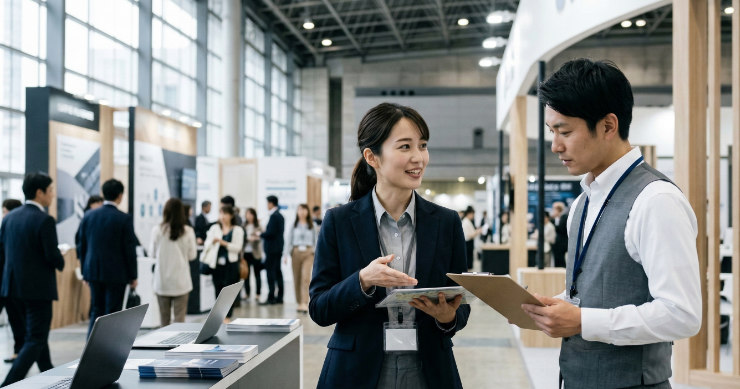 イベントスタッフがネックストラップを着用している様子